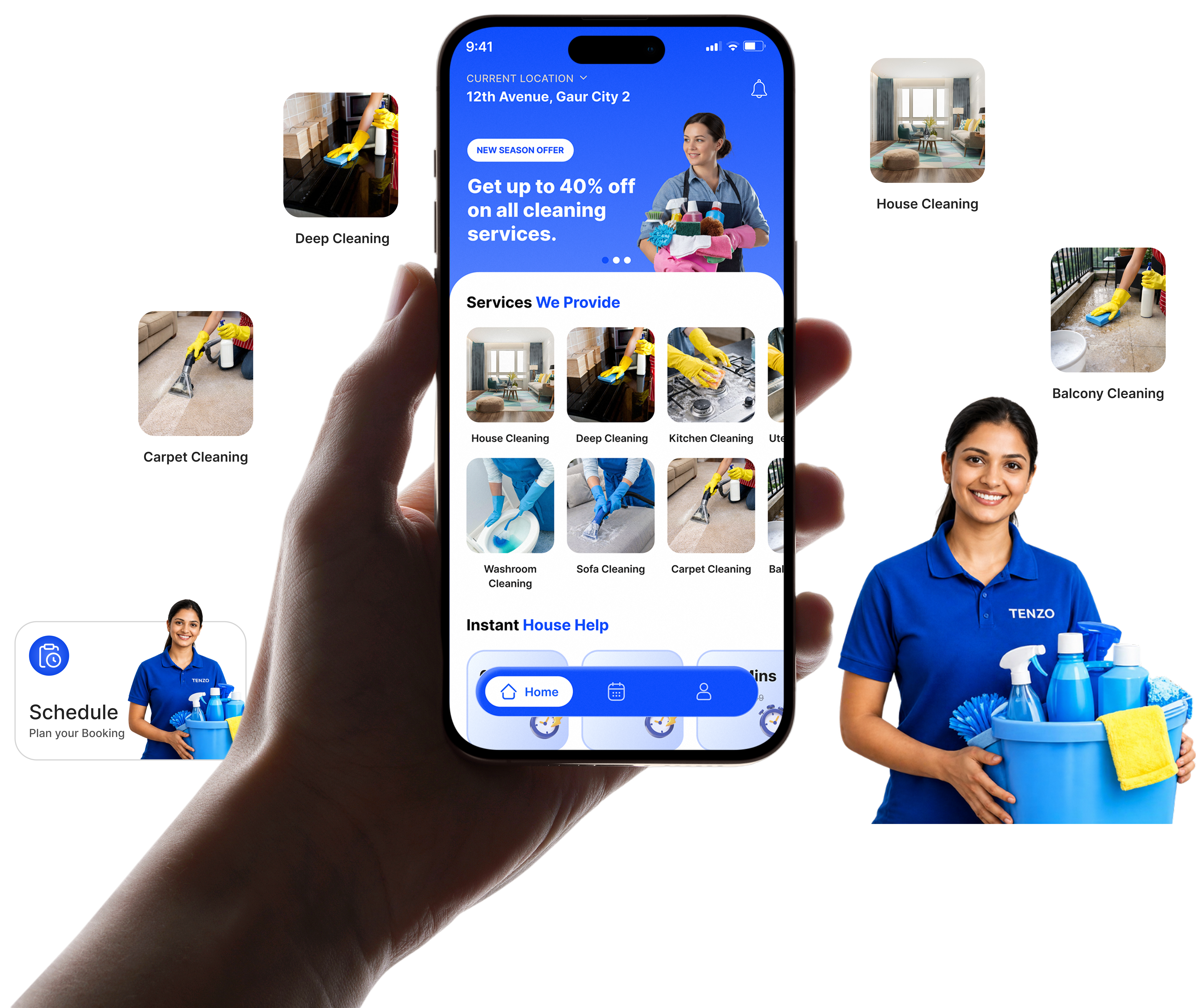 Tenzo App Mockup and Home Services